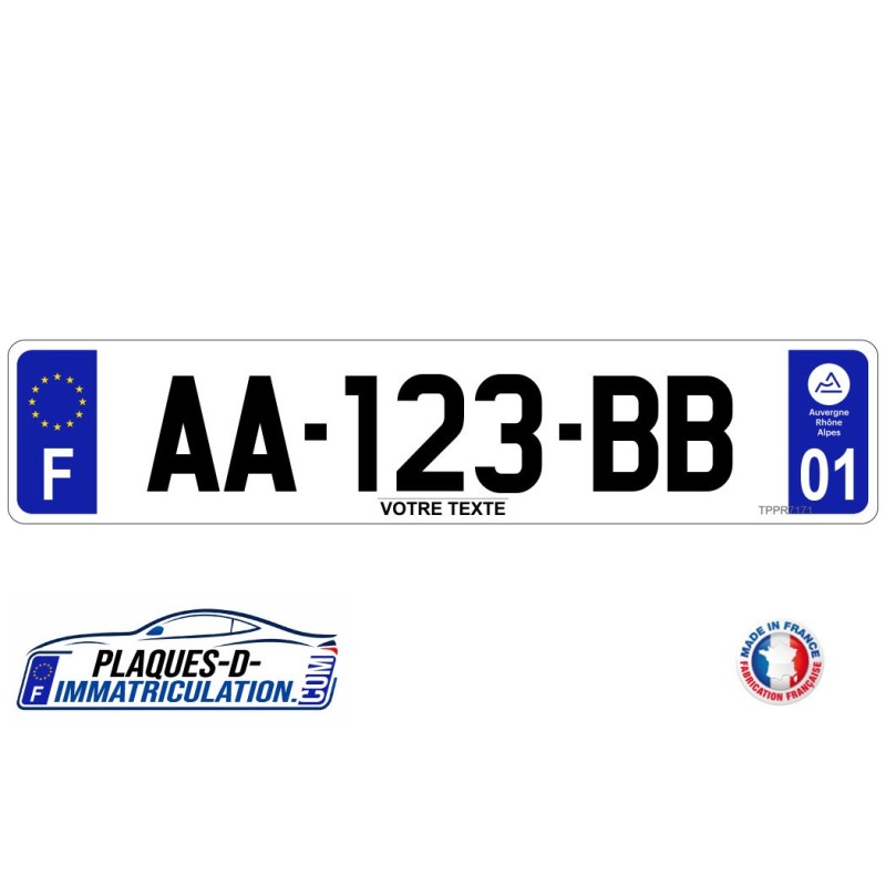 Plaque d'immatriculation Auvergne Rhône Alpes personnalisée
