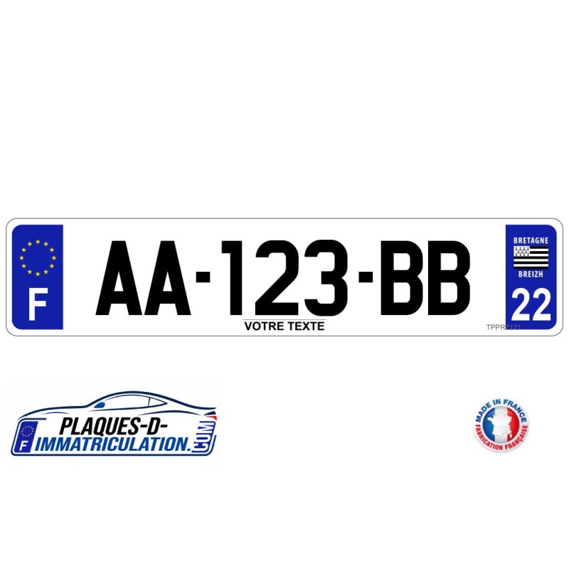 Plaque d'immatriculation Bretagne personnalisée 22 29 35 56